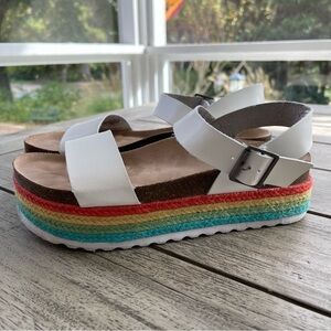 Dirty Laundry Palms White Sandals with Colorful Platform Sandals Size 9